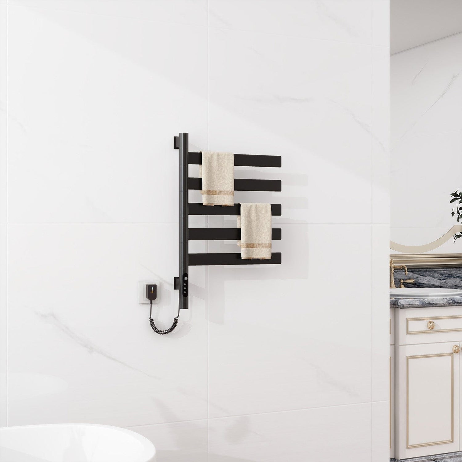 Heated Towel Racks for Bathroom, 180° Rotating Wall Mounted Towel Warmer with Flat 5 Bar