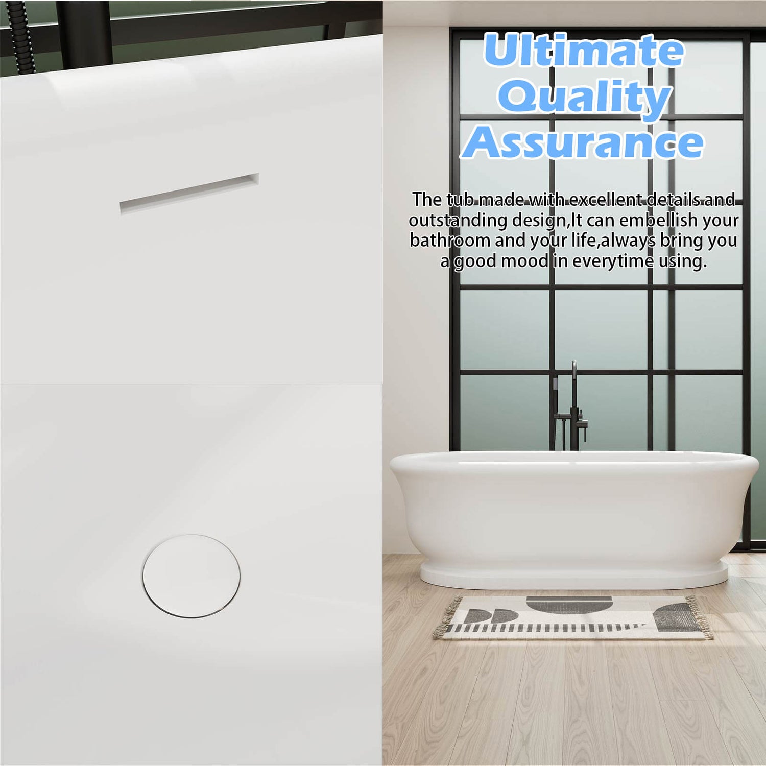 67" Matte White French Vintage Freestanding Pedestal Tub in Solid Surface