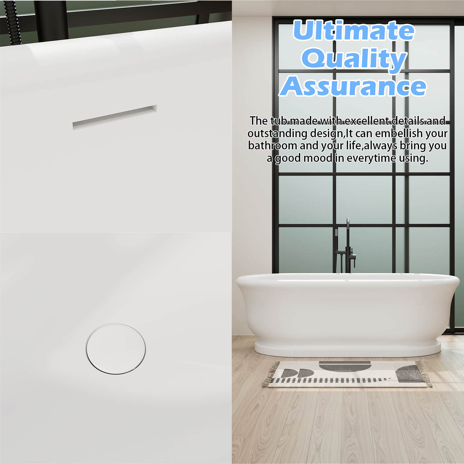67" Matte White French Vintage Freestanding Pedestal Tub in Solid Surface