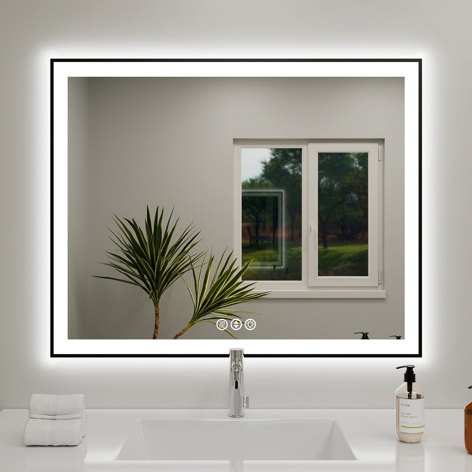 GIVING TREE 40&quot;/48&quot;/55&quot; LED Bathroom Mirror with Black Frame, Anti-Fog, Shatter-Proof, Memory, 3 Colors