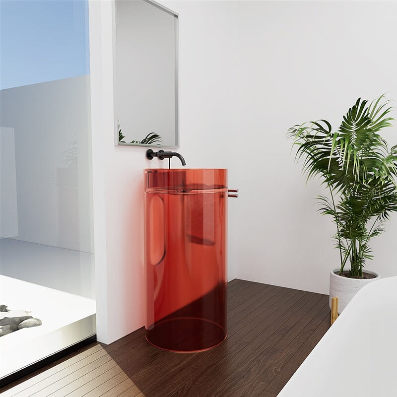 Modern Bathroom Round Basin Pedestal Sink Resin Art Translucent