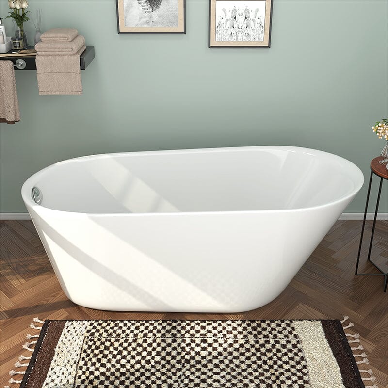 61&quot; Acrylic Single Slipper Freestanding Soaking Bathtub Glossy White