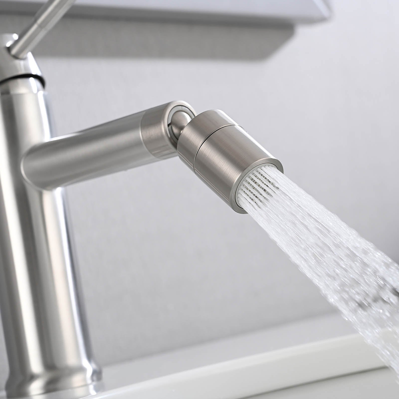 2 Mode 360° Rotating Aerator Brushed Nickel Sink Faucet