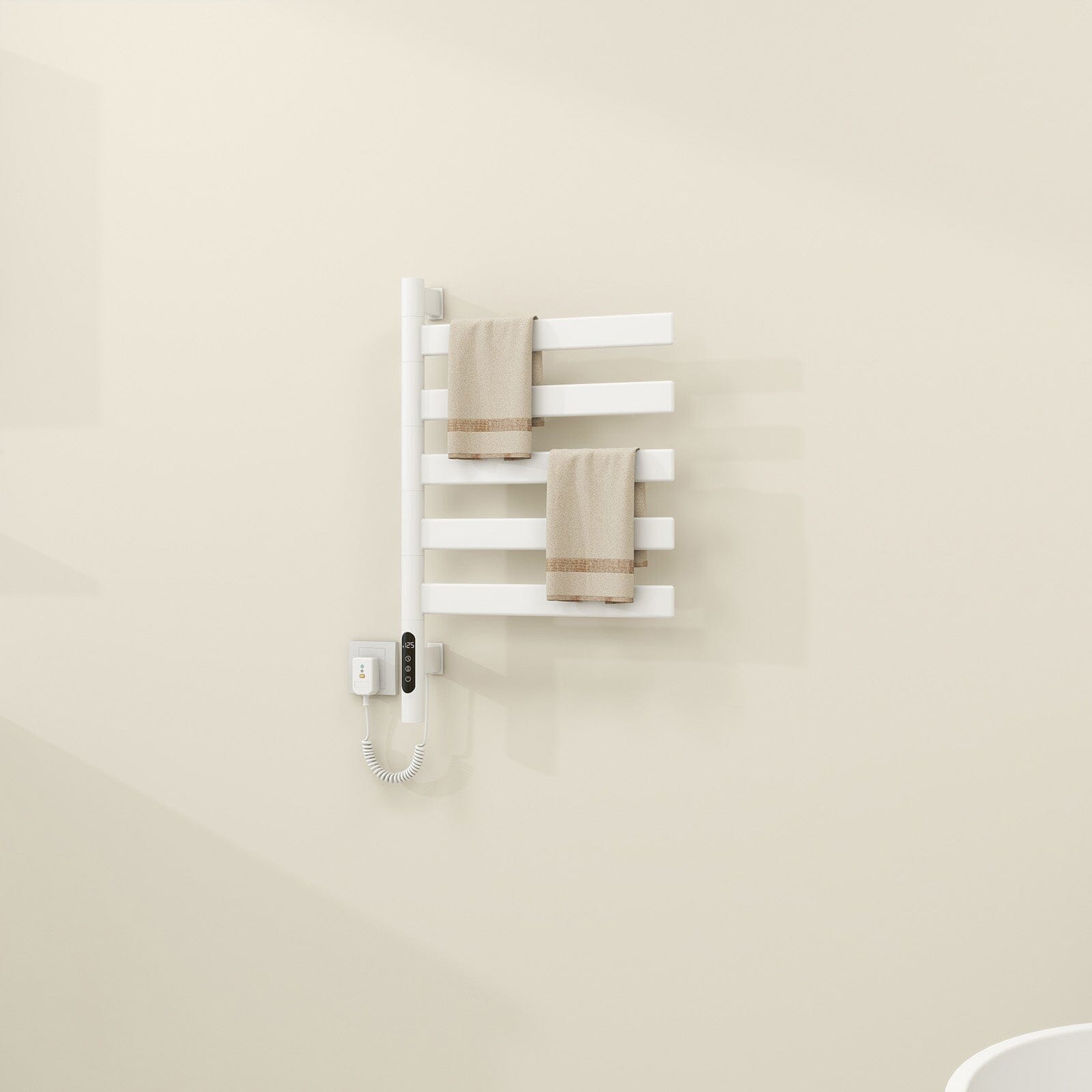 Heated Towel Racks for Bathroom, 180° Rotating Wall Mounted Towel Warmer with Flat 5 Bar