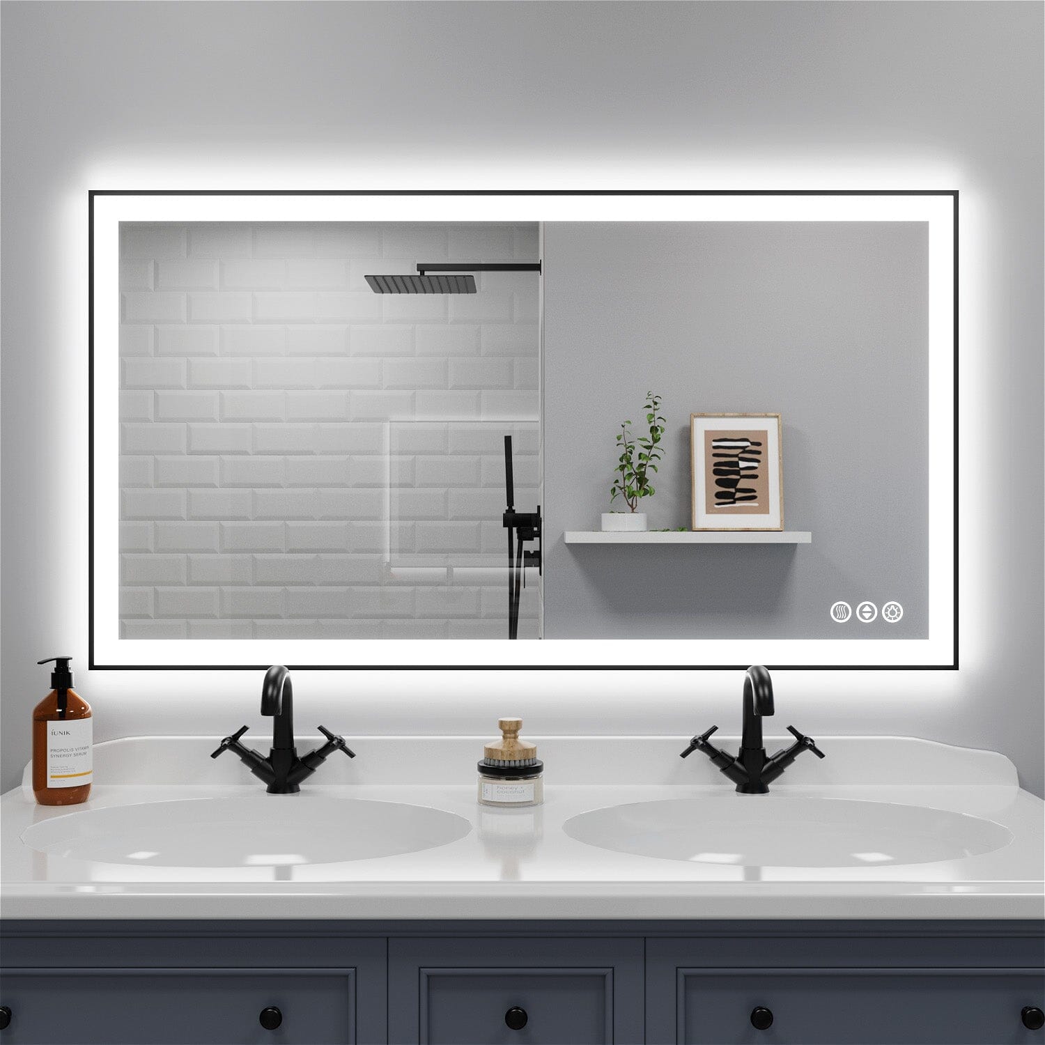 GIVING TREE 40&quot;/48&quot;/55&quot; LED Bathroom Mirror with Black Frame, Anti-Fog, Shatter-Proof, Memory, 3 Colors