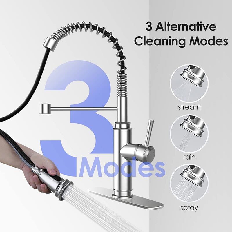 Modern 360° Swivel Pull-Out Spring Sprayer Kitchen Sink Faucet, 3 Spray Patterns