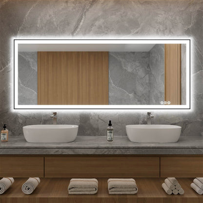 GIVING TREE 60&quot;/72&quot;/84&quot; LED Bathroom Mirror with Black Frame, Anti-Fog, Shatter-Proof, Memory, 3 Colors