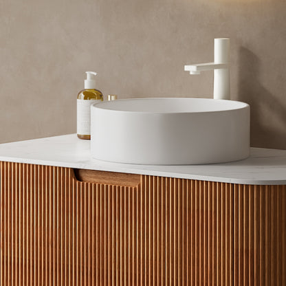 Round White Ceramic Above-Counter Vessel Bathroom Sink smooth cylindrical exterior