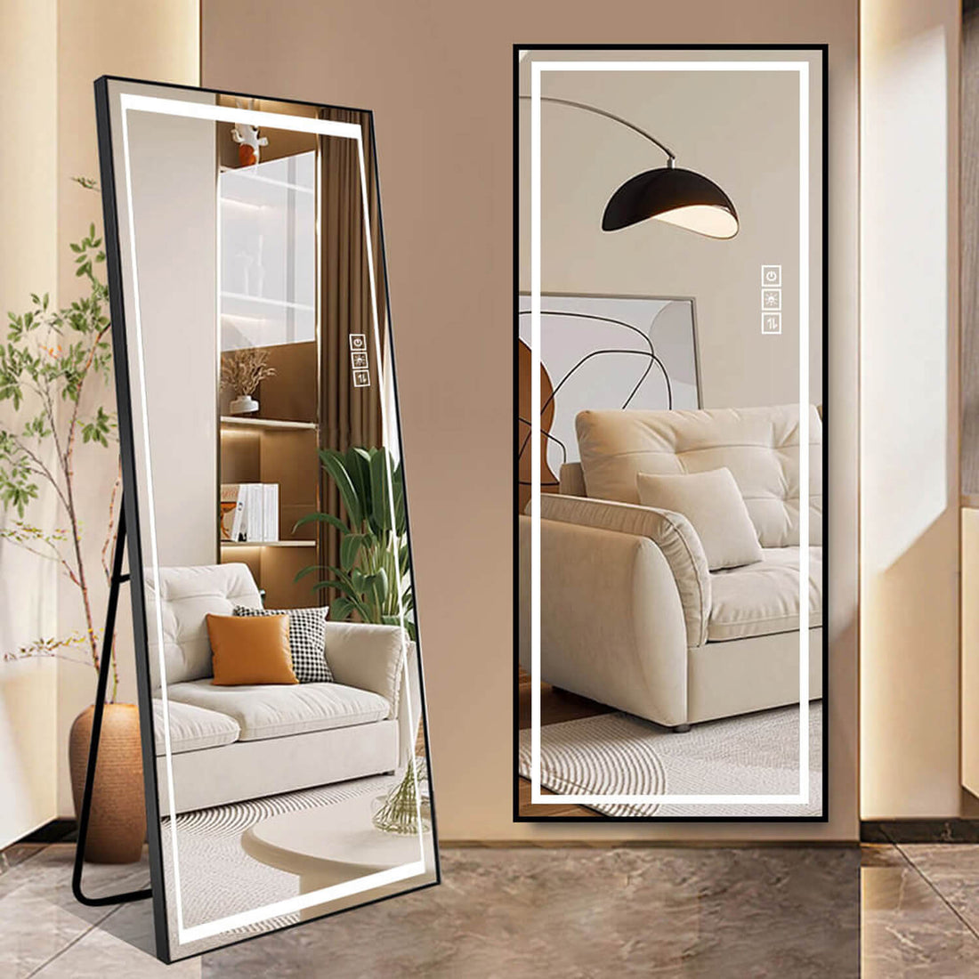 65"x21" Full Length LED Mirror with Stand, 3-Color Dimmable Lights