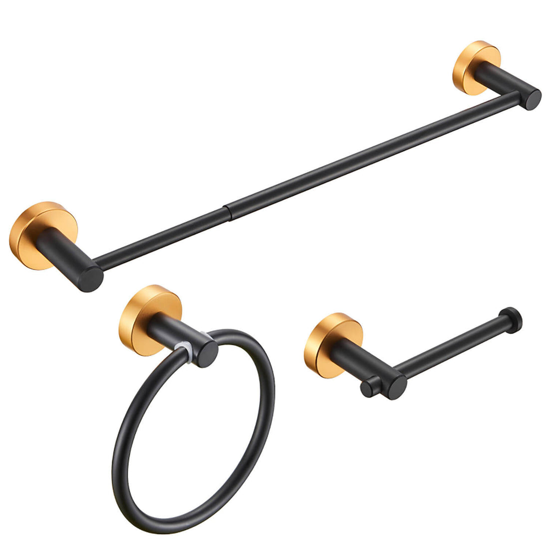 3-Piece Space Aluminum Bathroom Hardware Set in Black & Gold