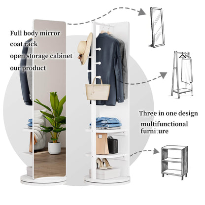 3-in-1 rotating mirror converts to coat rack and open storage cabinet