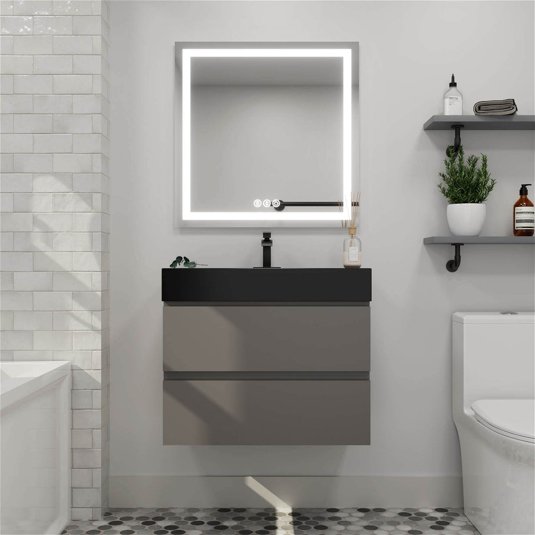 30" Gray Contemporary Floating Bathroom Vanity