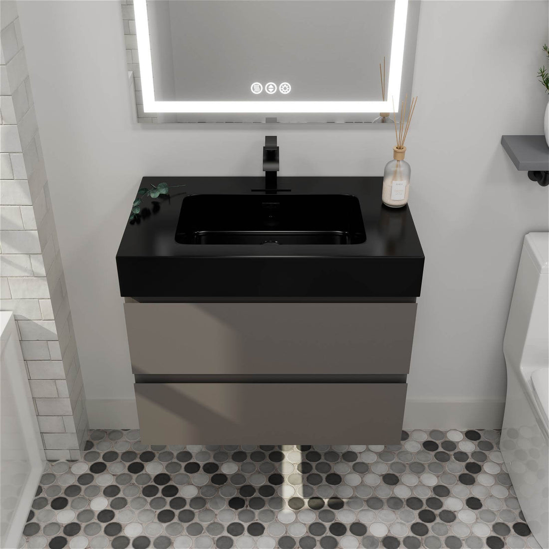 30" Gray Contemporary Floating Bathroom Vanity