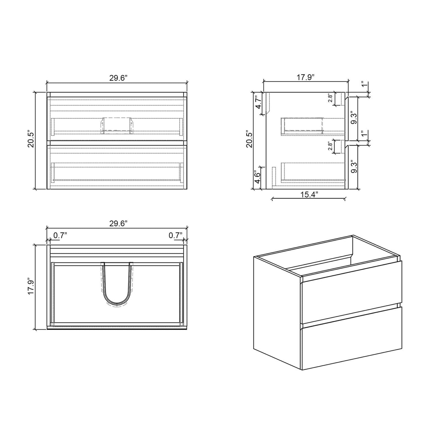 30 Inch Grey Wall Mount Bathroom Vanity Dimensions Specifications