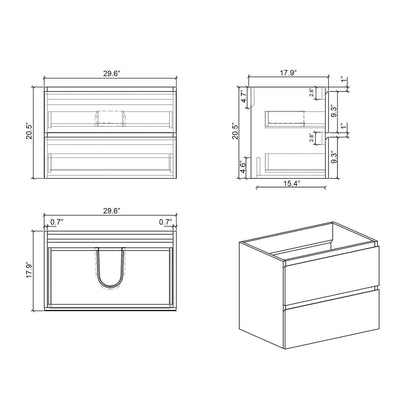 30 Inch Grey Wall Mount Bathroom Vanity Dimensions Specifications