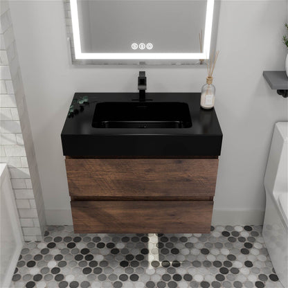 30 Inch Walnut Floating Bathroom Vanity with Natural Wood Grain