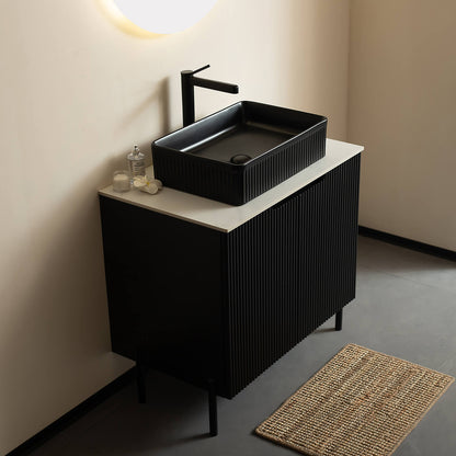 30 in Black Fluted Design Freestanding Bathroom Vanity