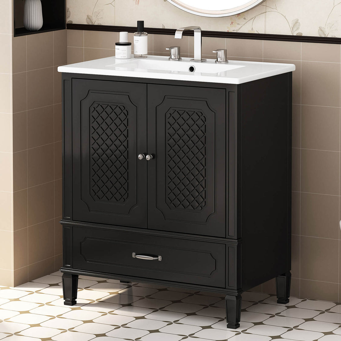 30 in Black Vintage Freestanding Bathroom Vanity
