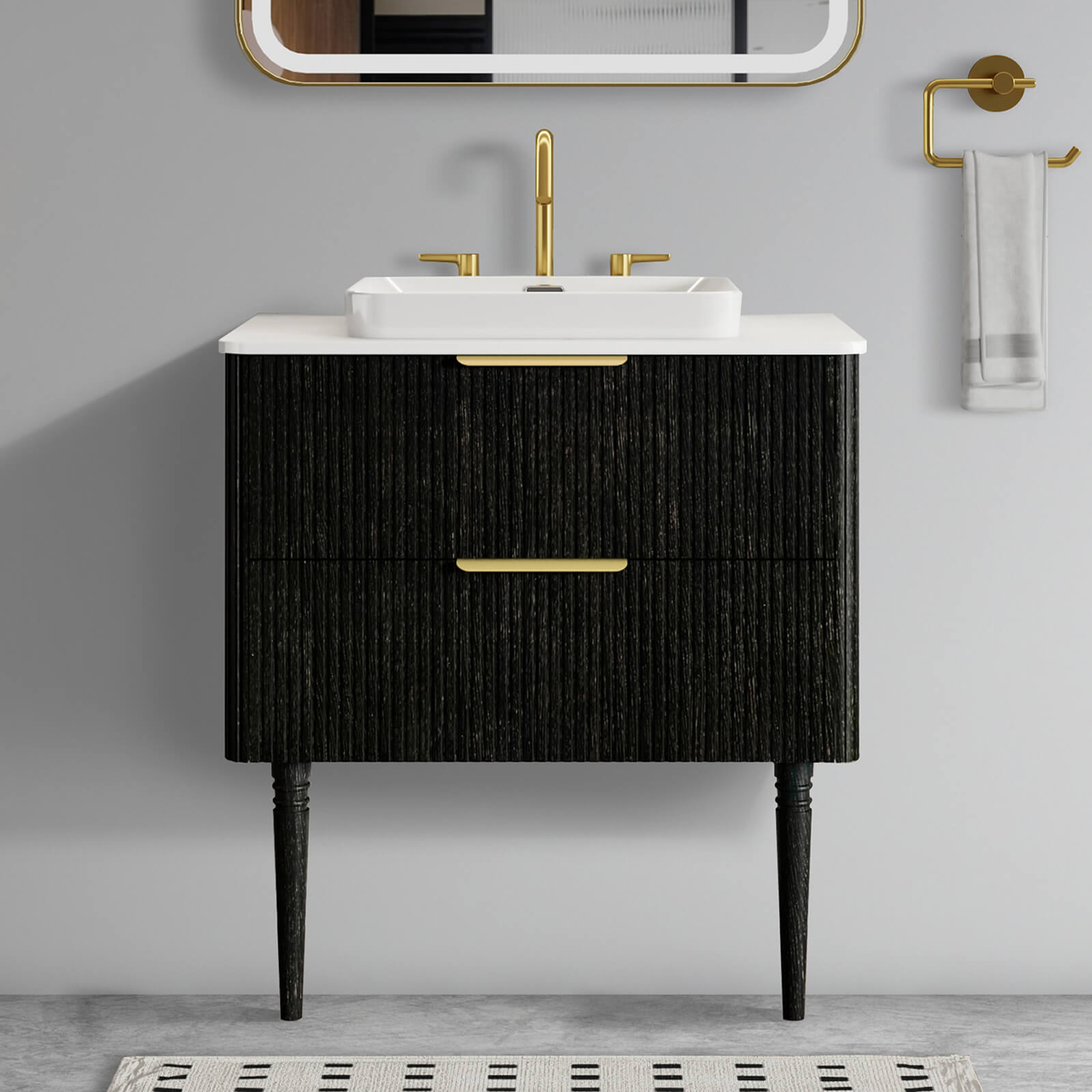 30 in Black Wall Mounted Vanity with 2 Tapered Legs