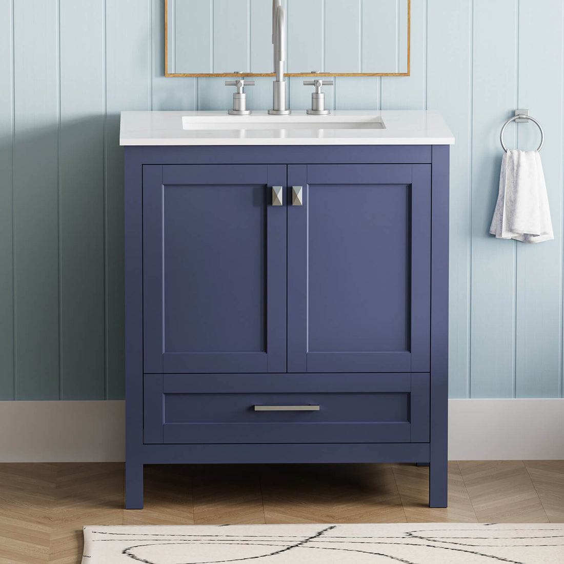 30 in Blue Bathroom Vanity with Engineered Stone Countertop