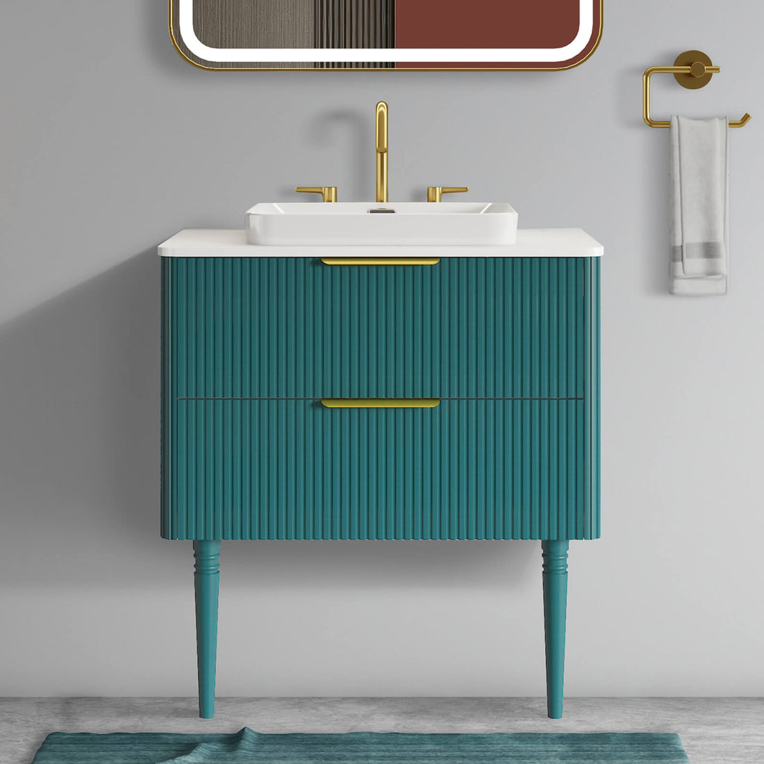 30 in Blue Wall Mounted Vanity with 2 Tapered Legs