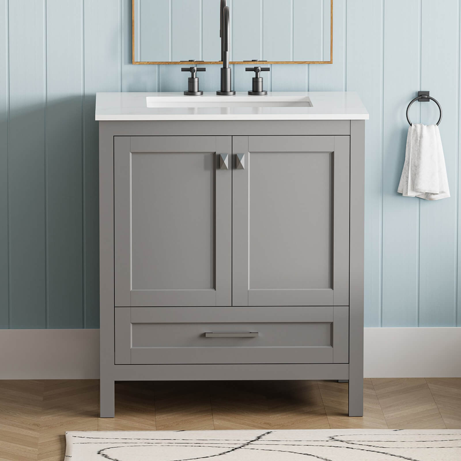 30 in Gray Bathroom Vanity with Engineered Stone Countertop