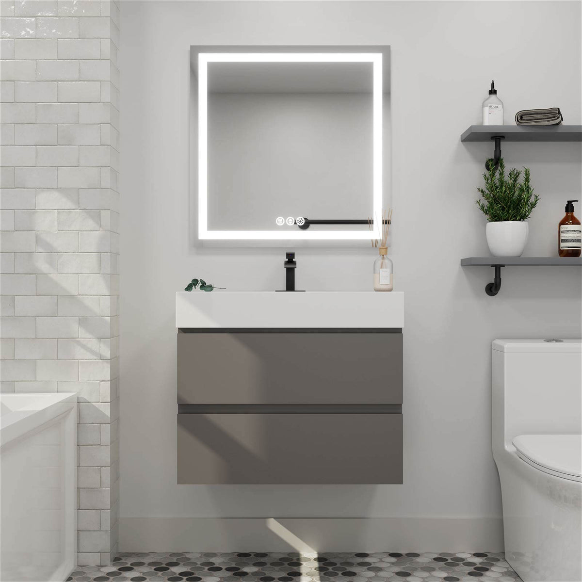75 cm breiter grauer wandmontierter Badschrank