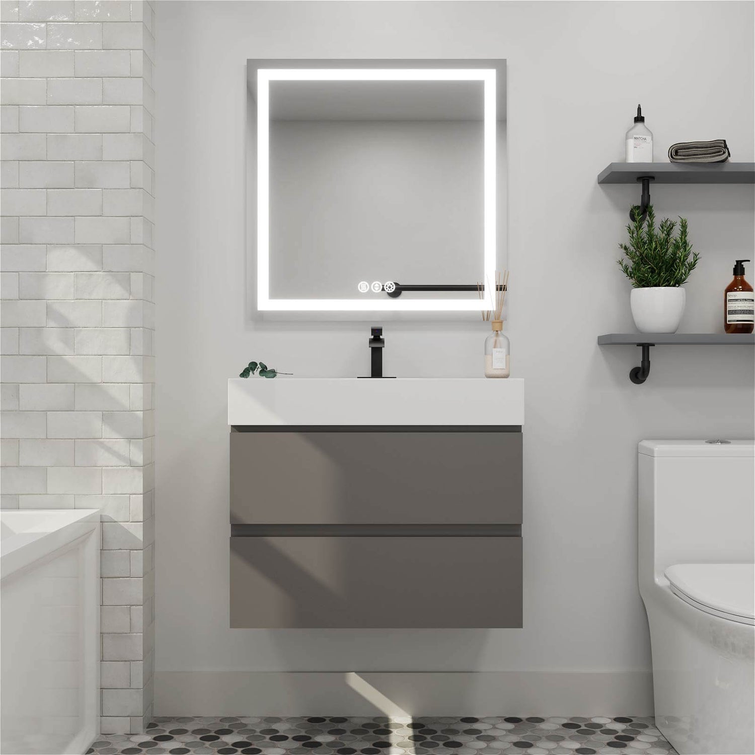 30 in Gray Wall Mounted Bathroom Vanity Unit