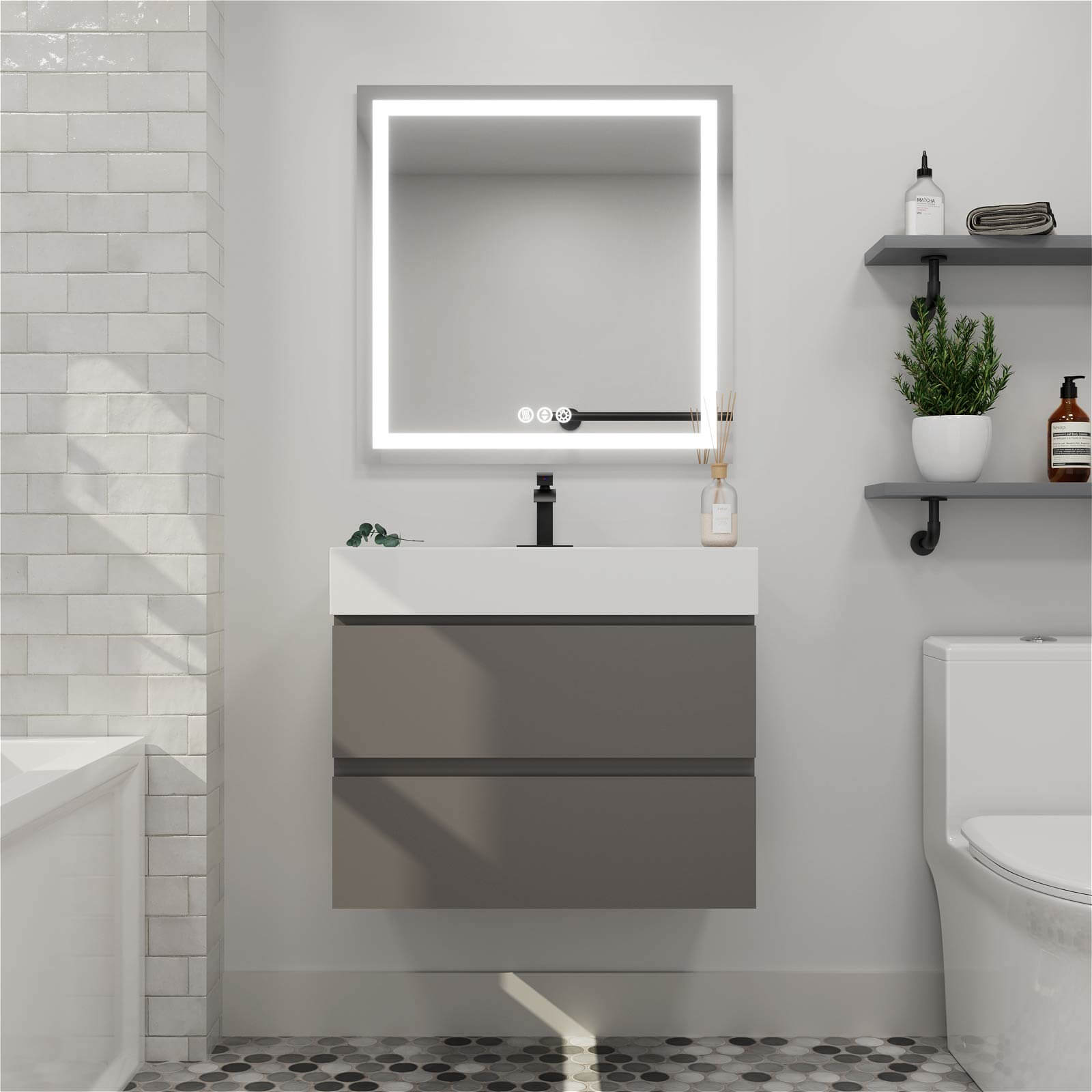30 in Gray Wall Mounted Bathroom Vanity Unit