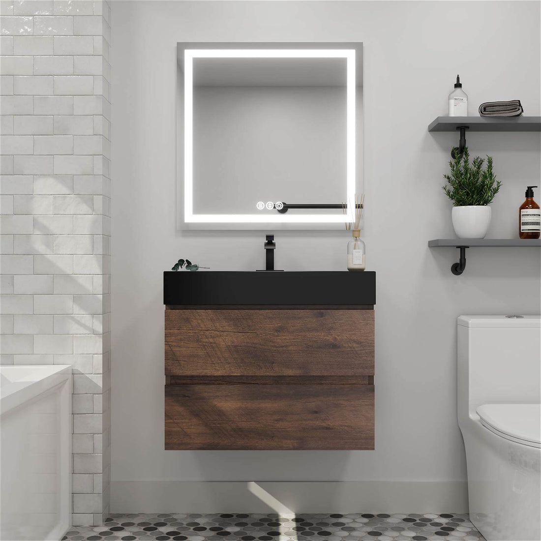 30 in Walnut Contemporary Floating Bathroom Vanity
