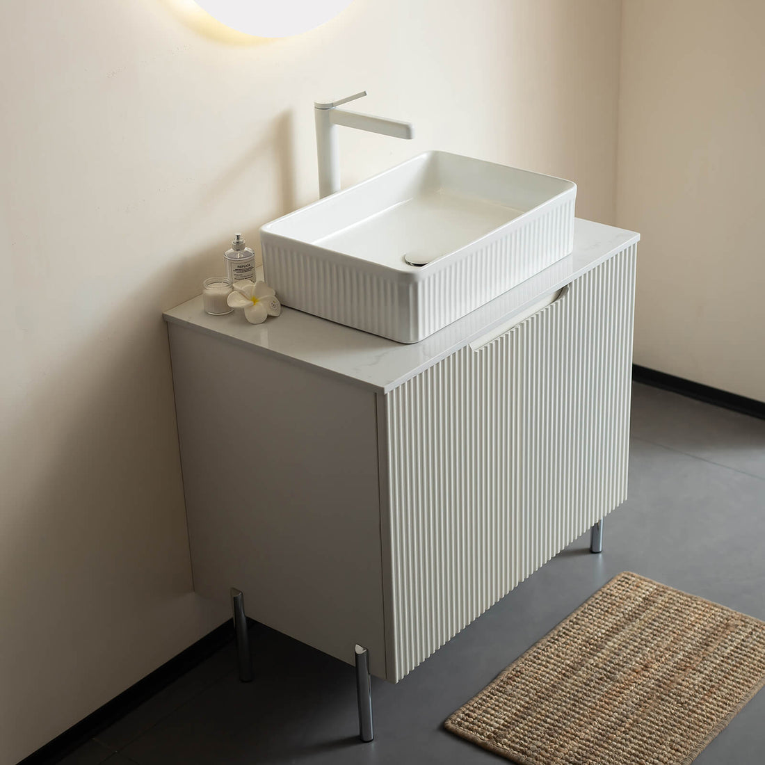 30 in White Fluted Design Freestanding Bathroom Vanity