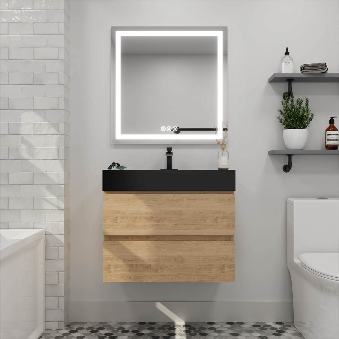 30 in White Oak Contemporary Floating Bathroom Vanity