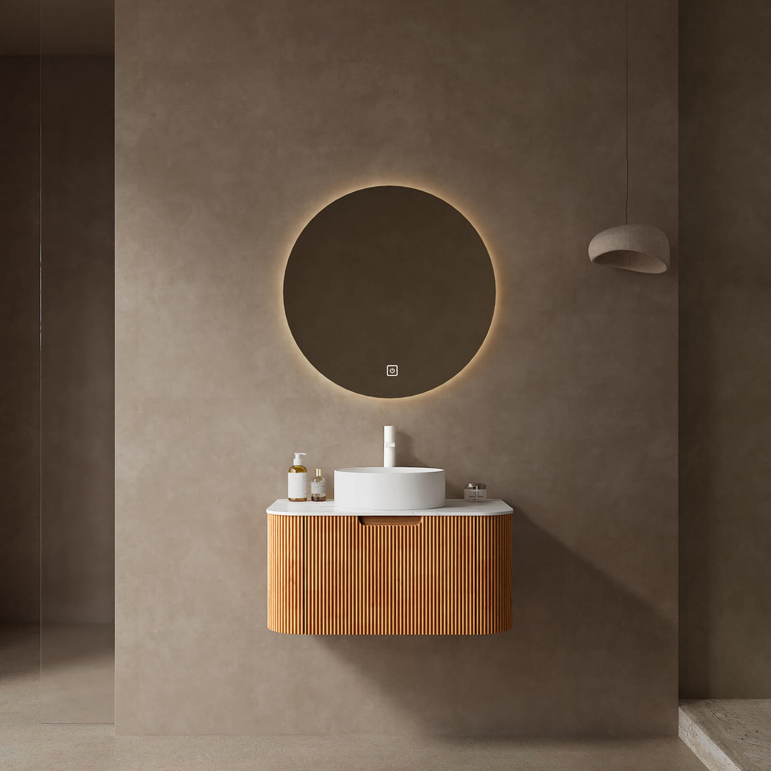 30 in White Oak Single Sink Sintered Stone Bathroom Vanity