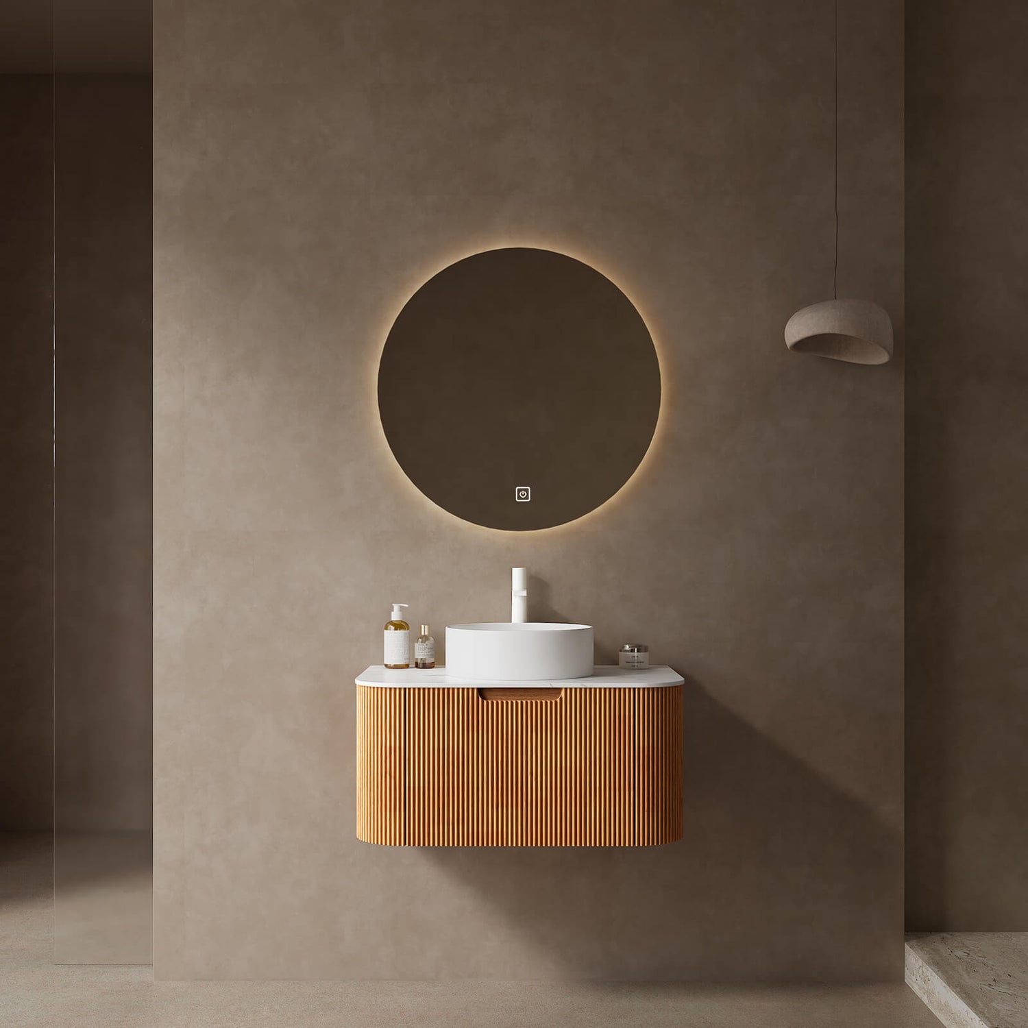 30 in White Oak Single Sink Sintered Stone Bathroom Vanity