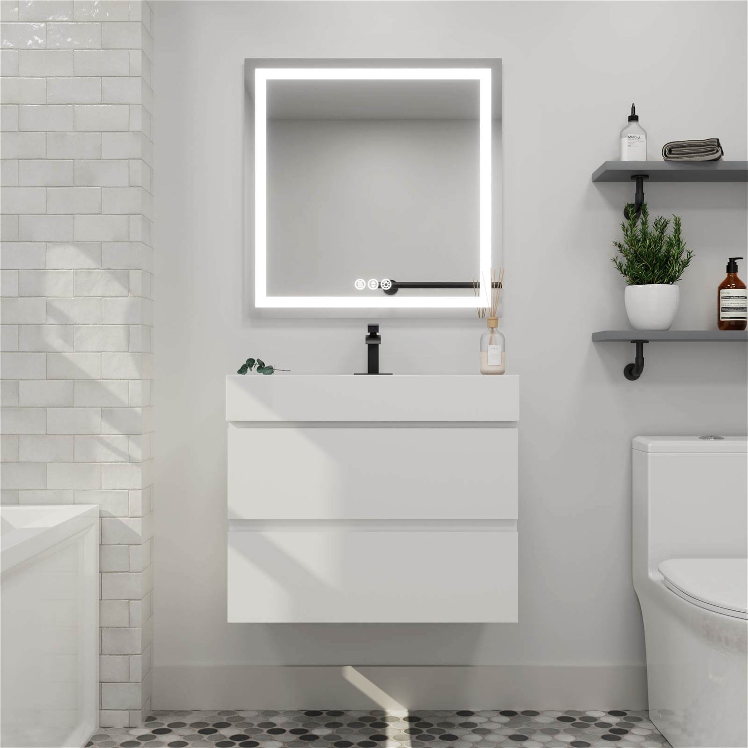 30 in White Wall Mounted Bathroom Vanity Unit