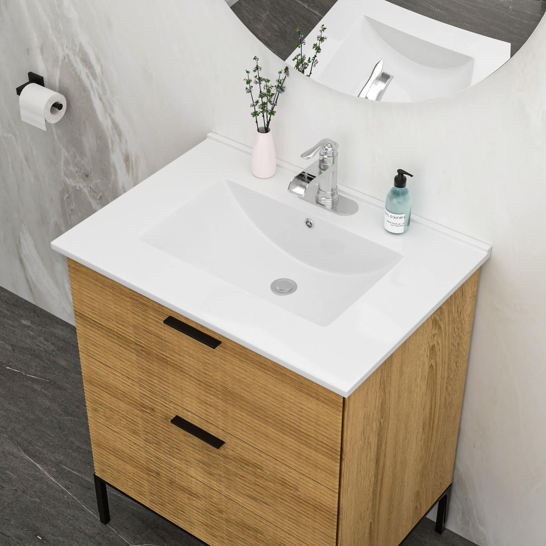 30 in x 18 in Single Hole Integrated Bathroom Sink