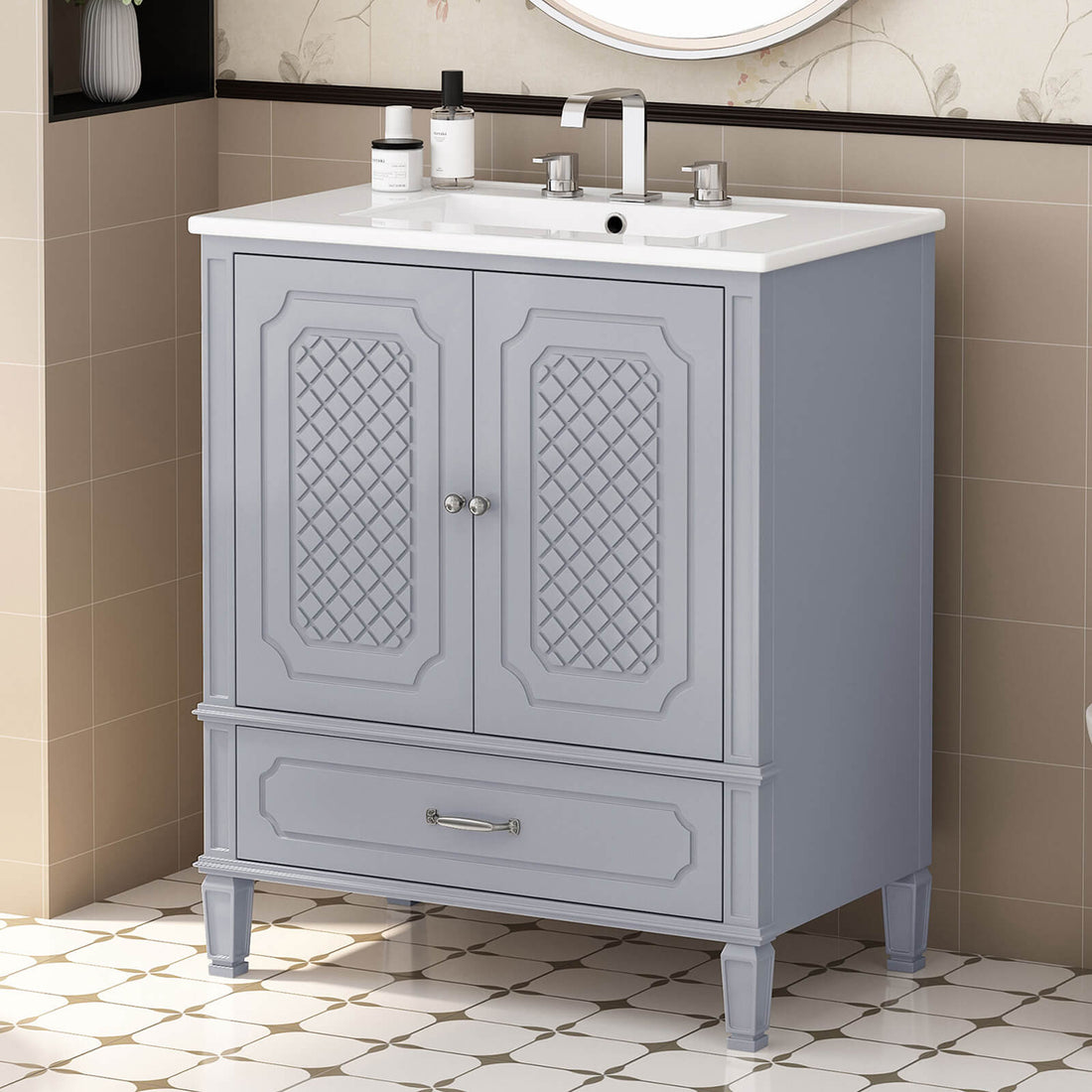 30 inch Gray Vintage Freestanding Bathroom Vanity