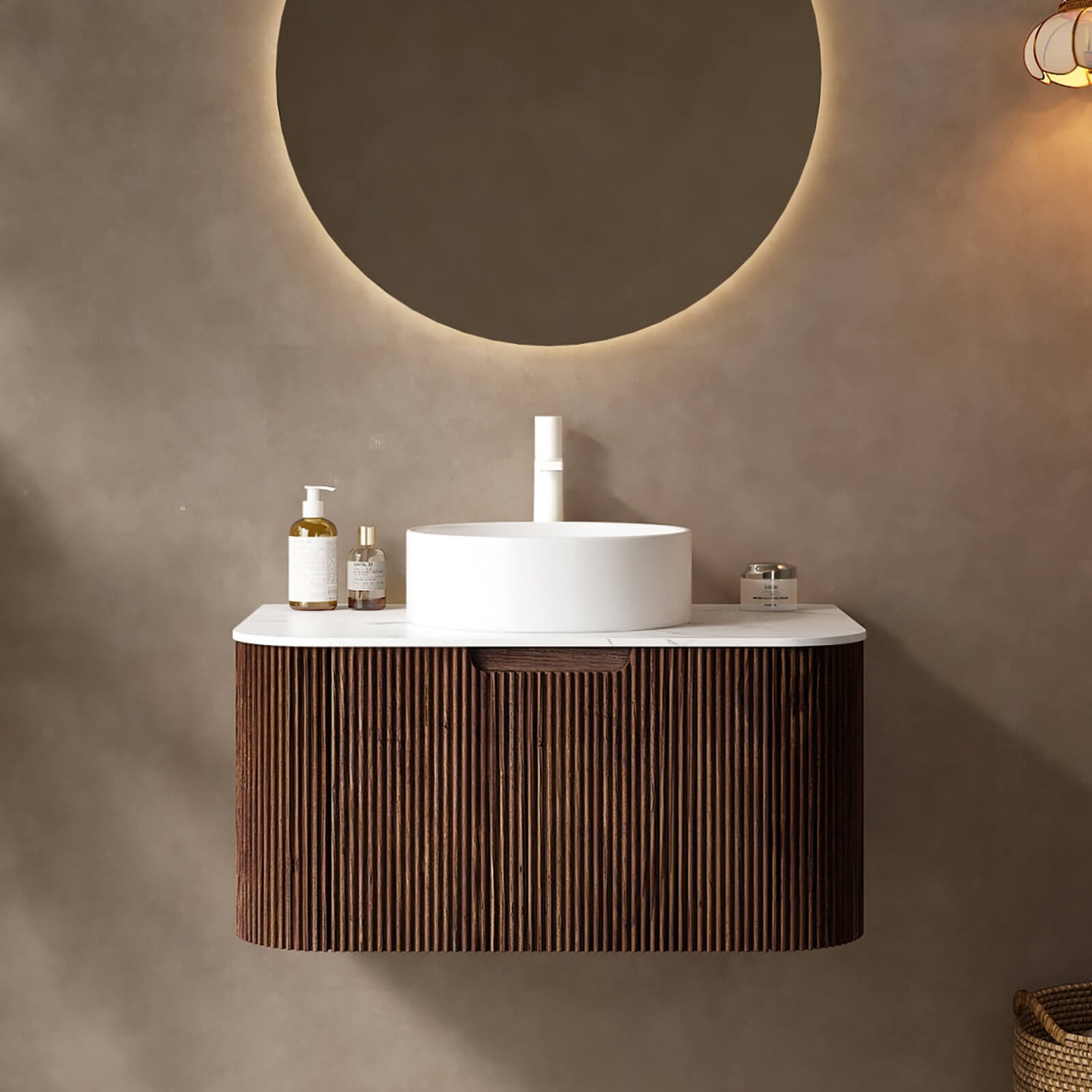 30 inch Walnut Single Sink Sintered Stone Bathroom Vanity