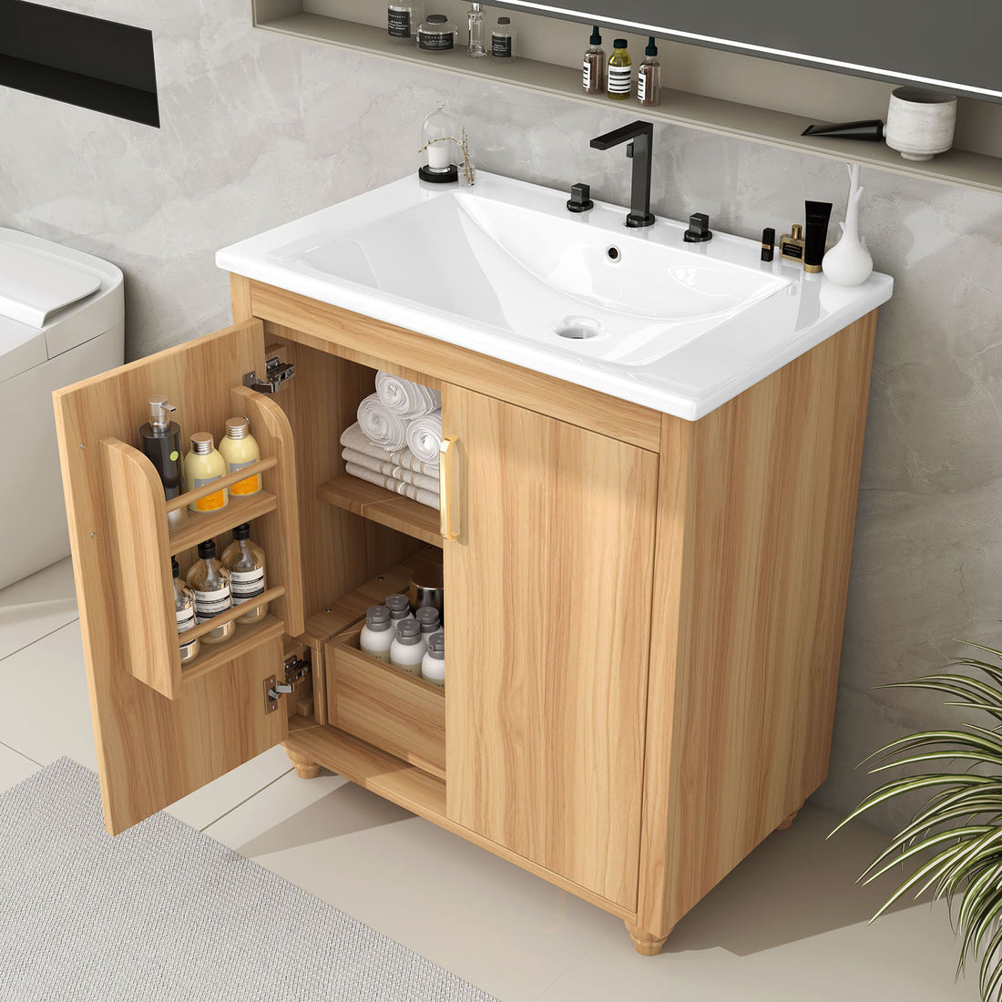 30 inch compact bathroom vanity with optimized storage