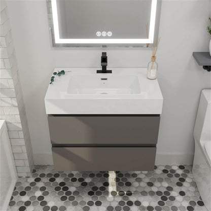 30 inch gray wall mounted bathroom vanity with a modern design