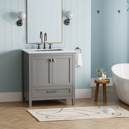 30 inch grey bathroom vanity with Carrara artificial stone countertop