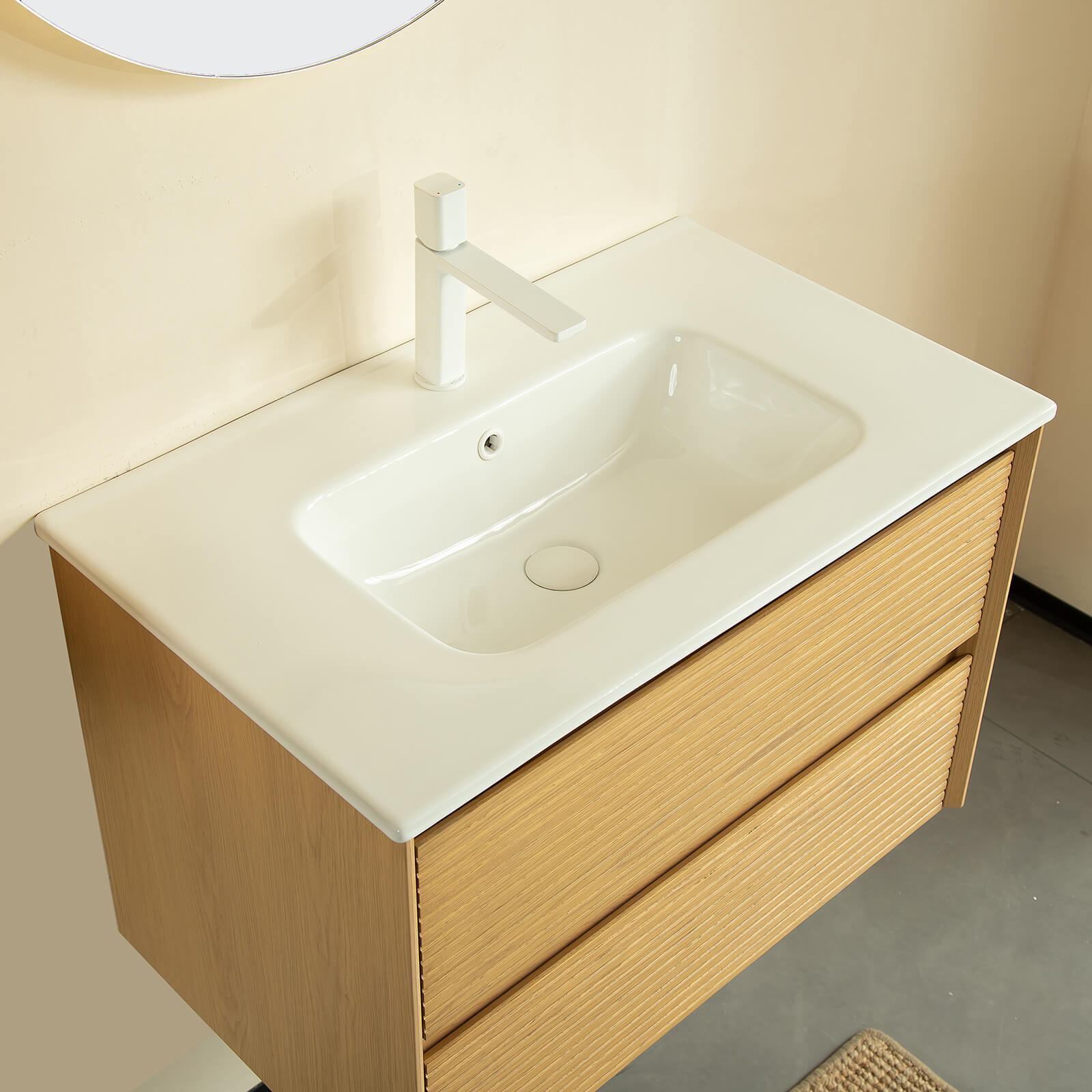 30 inch light oak bathroom vanity with ceramic sink