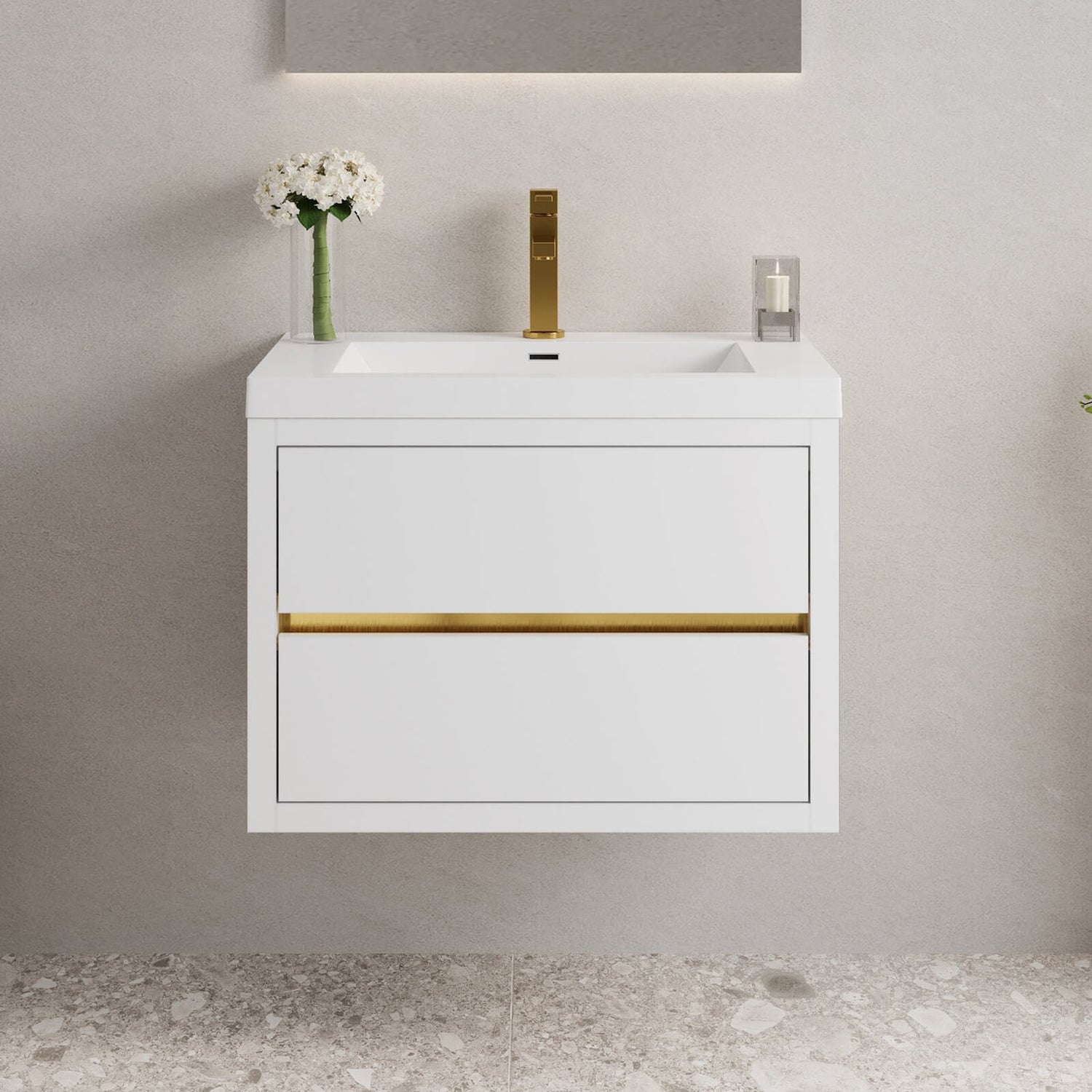 30&quot; Modern Floating Single-Sink Vanity with Gold Accents
