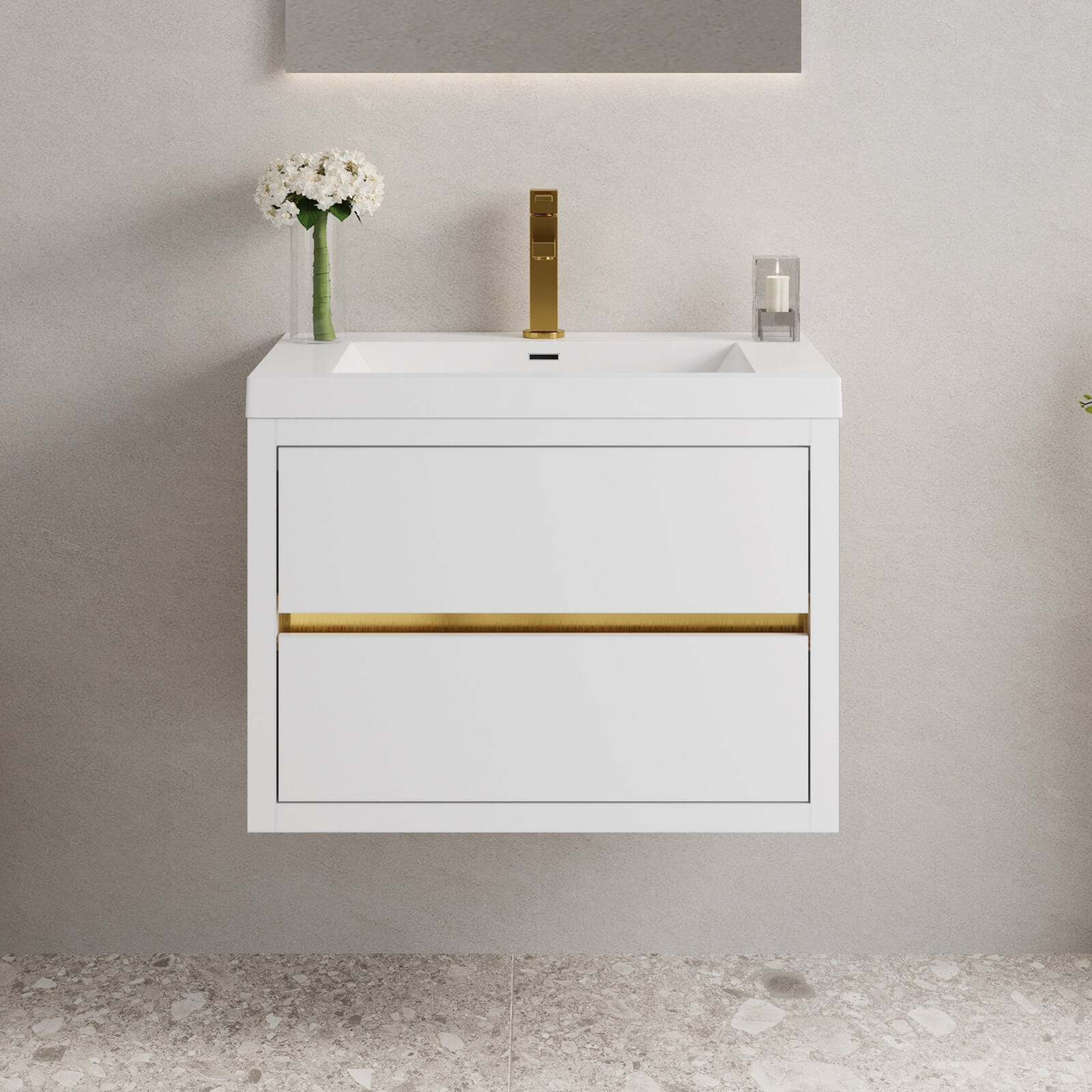 30&quot; Modern Floating Single-Sink Vanity with Gold Accents