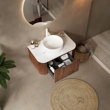 30 inch walnut bathroom vanity with sintered stone countertop
