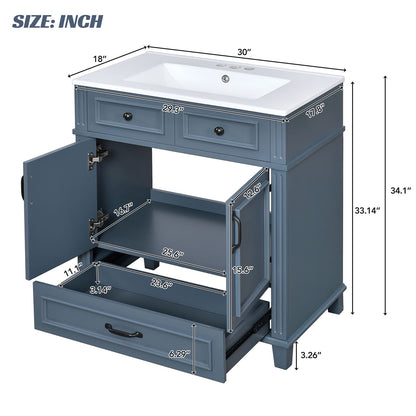 30-inch Blue Single Sink Bathroom Vanity dimension