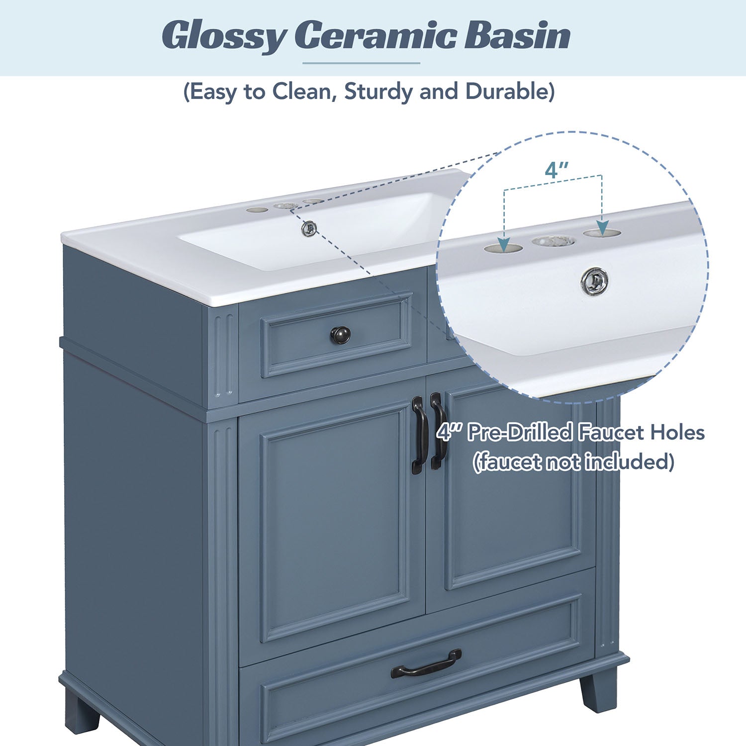 30-inch Blue Single Sink Bathroom Vanity with ceramic sink