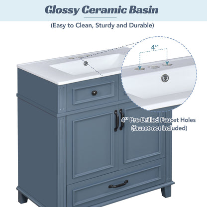 30-inch Blue Single Sink Bathroom Vanity with ceramic sink