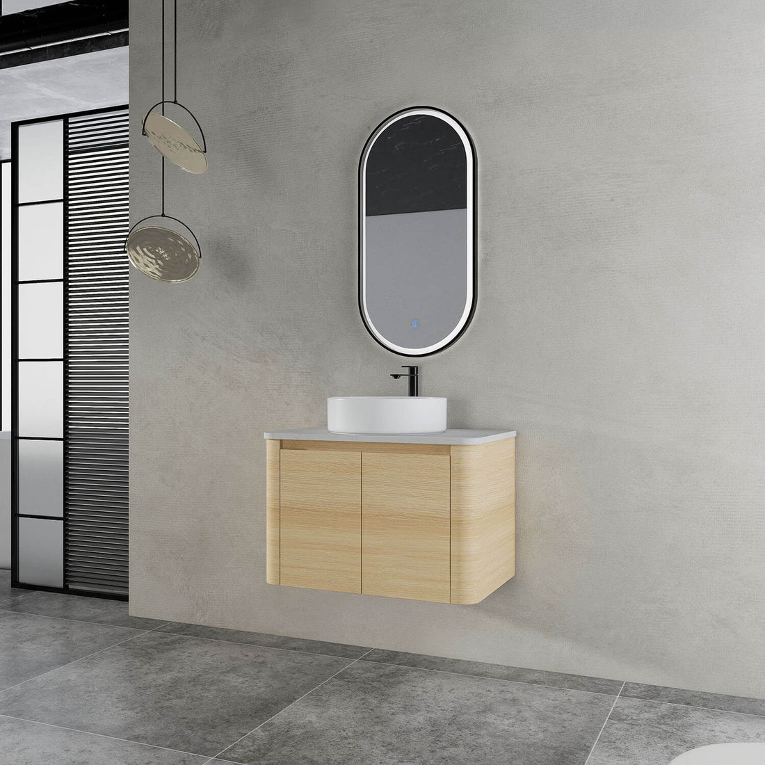 30-inch White Oak Bathroom Vanity with White Ceramic Vessel Sink