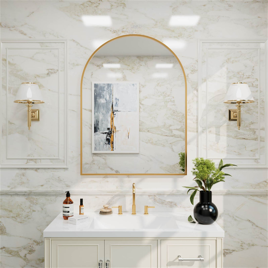 30 inx40 in Arched Mirror with Gold Metal Frame